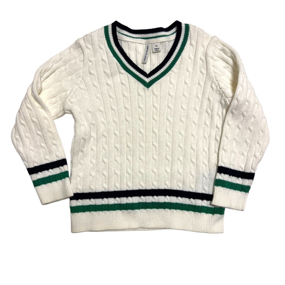 JANIE AND JACK Cape Cod Captain White/Navy Trim Sweater Size 2T